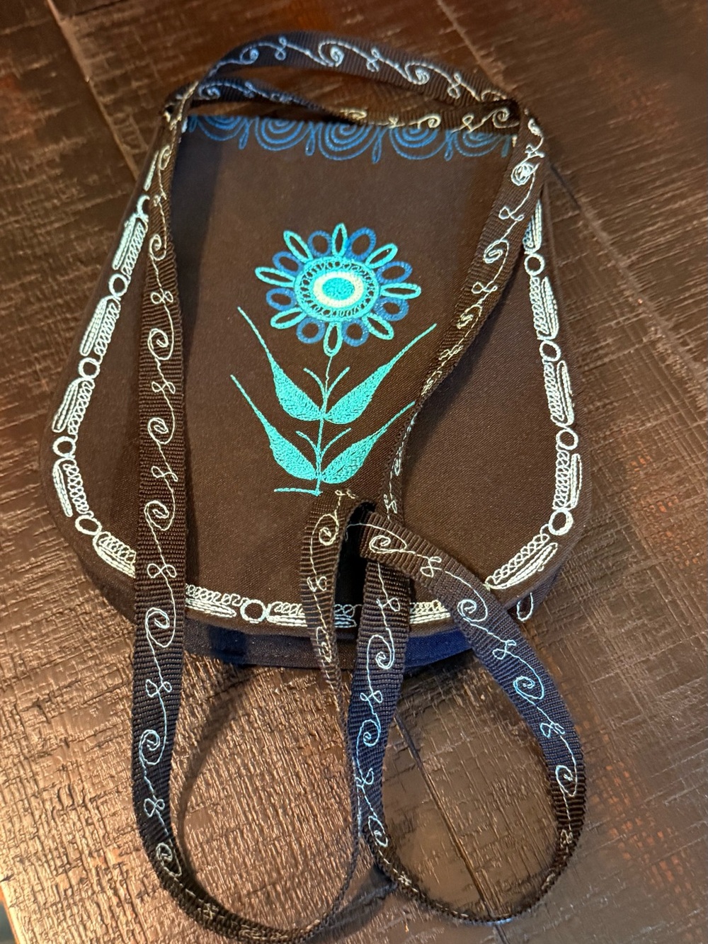 Source Unknown Embroidered Crossbody Bag in Teal and Turquoise with Gold Accents - Picture 5 of 6